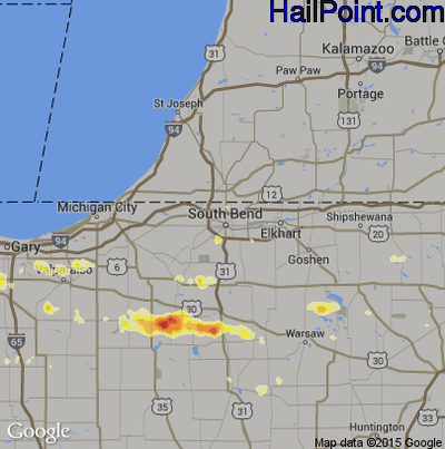 Hail Map for South Bend, IN Region on June 29, 2012