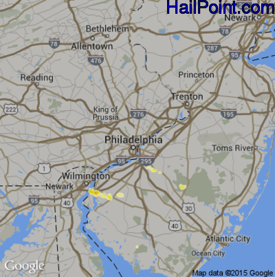 Hail Map for Philadelphia, PA Region on June 29, 2012