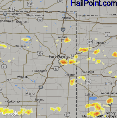 Hail Map for Fort Wayne, IN Region on June 29, 2012 