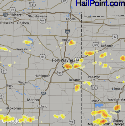 Hail Map for Fort Wayne, IN Region on June 29, 2012