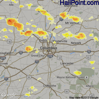 Hail Map for Columbus, OH Region on June 29, 2012 