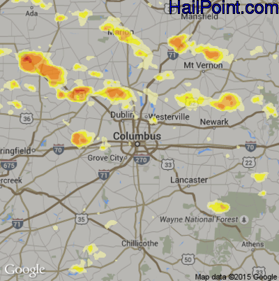 Hail Map for Columbus, OH Region on June 29, 2012