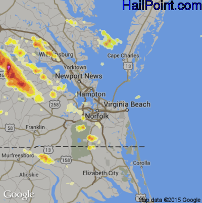 Hail Map for Norfolk, VA Region on July 1, 2012