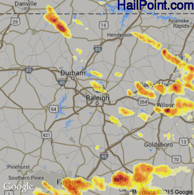 Hail Map for Raleigh, NC Region on July 1, 2012