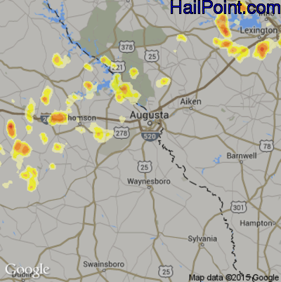 Hail Map for Augusta, GA Region on July 1, 2012 