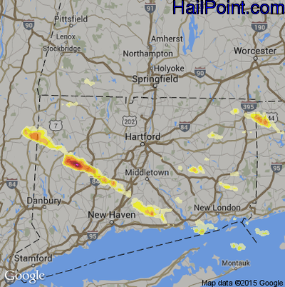 Hail Map for Hartford, CT Region on July 1, 2012