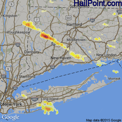 Hail Map for New Haven, CT Region on July 1, 2012
