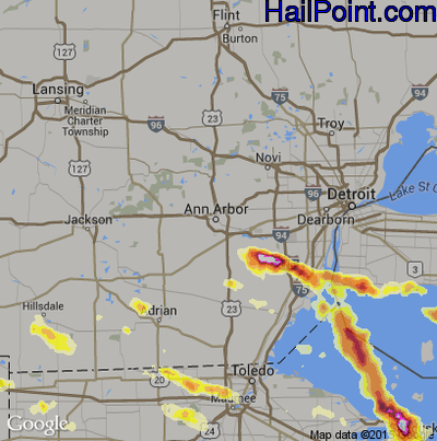 Hail Map for Ann Arbor, MI Region on July 1, 2012