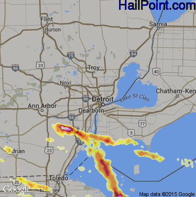 Hail Map for Detroit, MI Region on July 1, 2012
