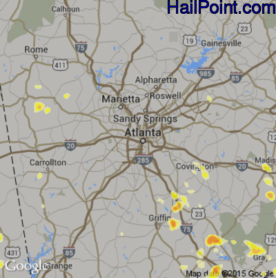 Hail Map for Atlanta, GA Region on July 1, 2012 