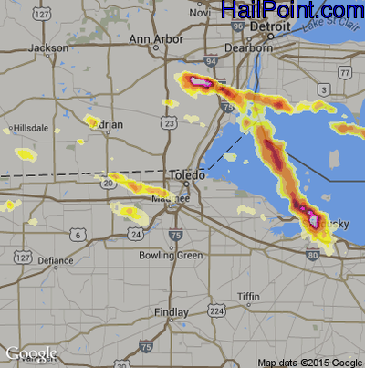 Hail Map for Toledo, OH Region on July 1, 2012