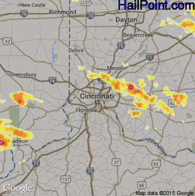 Hail Map for Cincinnati, OH Region on July 1, 2012