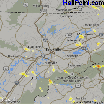 Hail Map for Knoxville, TN Region on July 1, 2012