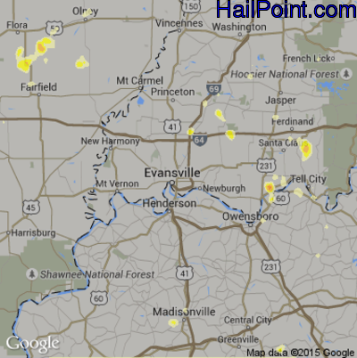 Hail Map for Evansville, IN Region on July 2, 2012