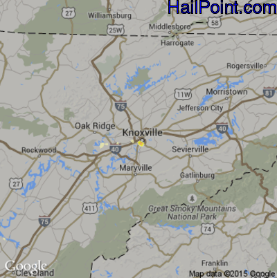 Hail Map for Knoxville, TN Region on July 3, 2012