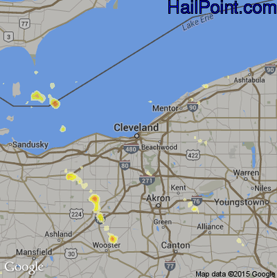 Hail Map for Cleveland, OH Region on July 3, 2012