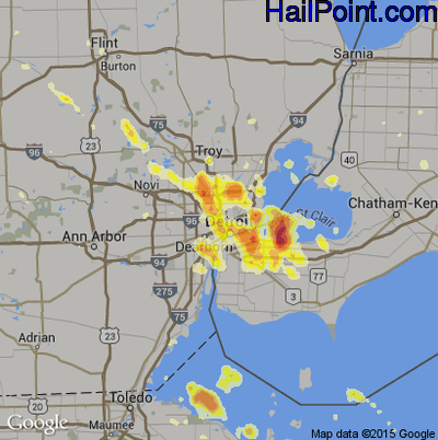 Hail Map for Detroit, MI Region on July 4, 2012