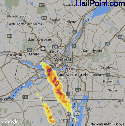 Hail Map for Montreal, Can Region on July 4, 2012