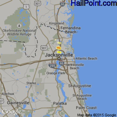 Hail Map for Jacksonville, FL Region on July 4, 2012