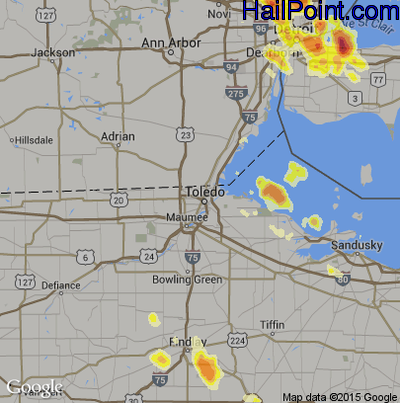 Hail Map for Toledo, OH Region on July 4, 2012