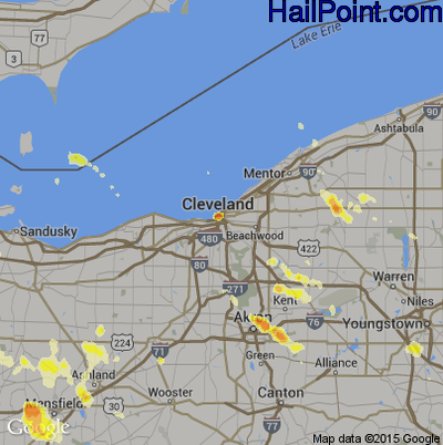 Hail Map for Cleveland, OH Region on July 5, 2012
