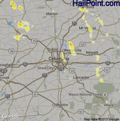 Hail Map for Columbus, OH Region on July 5, 2012