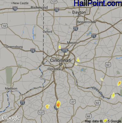 Hail Map for Cincinnati, OH Region on July 5, 2012