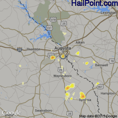Hail Map for Augusta, GA Region on July 5, 2012