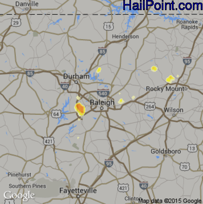 Hail Map for Raleigh, NC Region on July 6, 2012