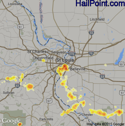 Hail Map for St. Louis, MO Region on July 8, 2012