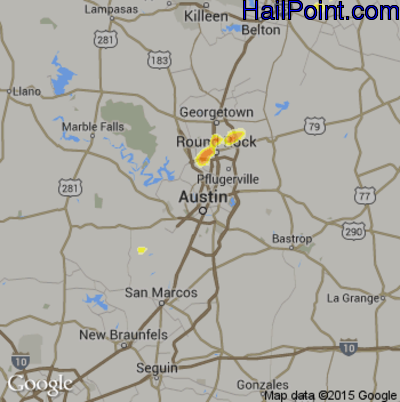 Hail Map for Austin, TX Region on July 9, 2012
