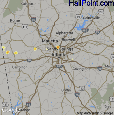 Hail Map for Atlanta, GA Region on July 10, 2012 
