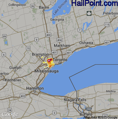 Hail Map for Toronto, Can Region on July 11, 2012