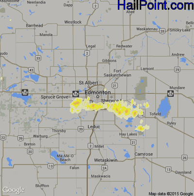 Hail Map for Edmonton, Can Region on July 12, 2012