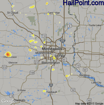 Hail Map for Minneapolis, MN Region on July 13, 2012