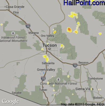 Hail Map for Tucson, AZ Region on July 15, 2012