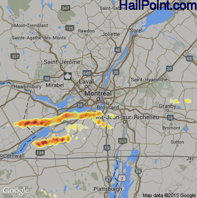 Hail Map for Montreal, Can Region on July 17, 2012