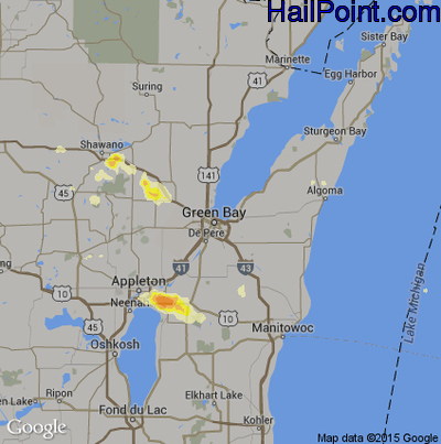 Hail Map for Green Bay, WI Region on July 17, 2012