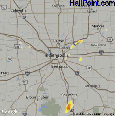 Hail Map for Indianapolis, IN Region on July 17, 2012