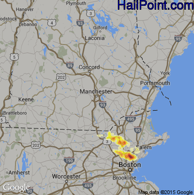 Hail Map for Manchester, NH Region on July 18, 2012