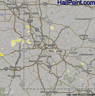 Hail Map for Pittsburgh, PA Region on July 18, 2012