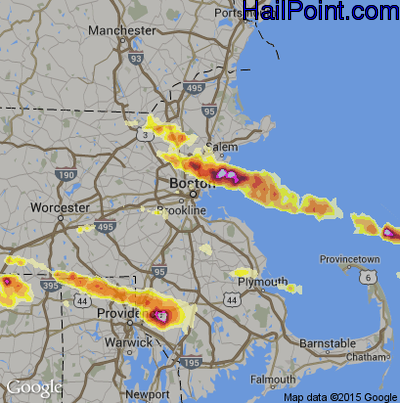 Hail Map for Boston, MA Region on July 18, 2012