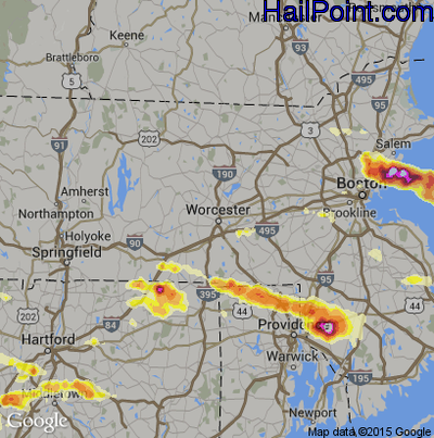 Hail Map for Worcester, MA Region on July 18, 2012
