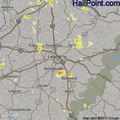 Hail Map for Lexington, KY Region on July 18, 2012
