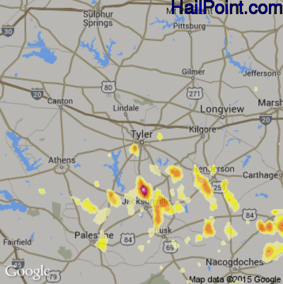 Hail Map for Tyler, TX Region on July 21, 2012