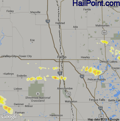 Hail Map for Fargo, ND Region on July 22, 2012 