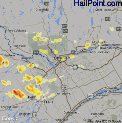 Hail Map for Ottowa, Can Region on July 23, 2012