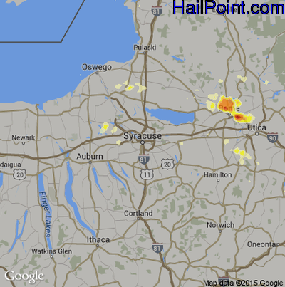 Hail Map for Syracuse, NY Region on July 23, 2012