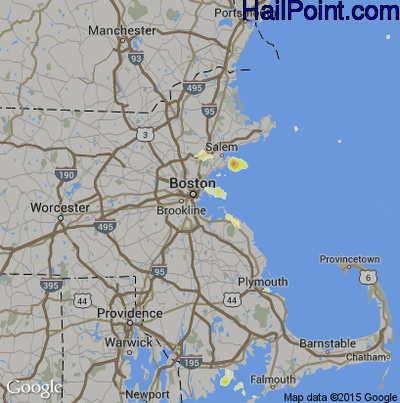 Hail Map for Boston, MA Region on July 24, 2012