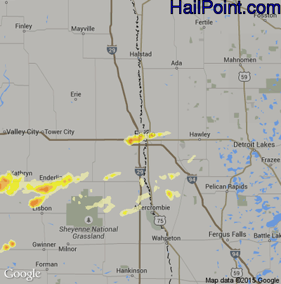 Hail Map for Fargo, ND Region on July 25, 2012